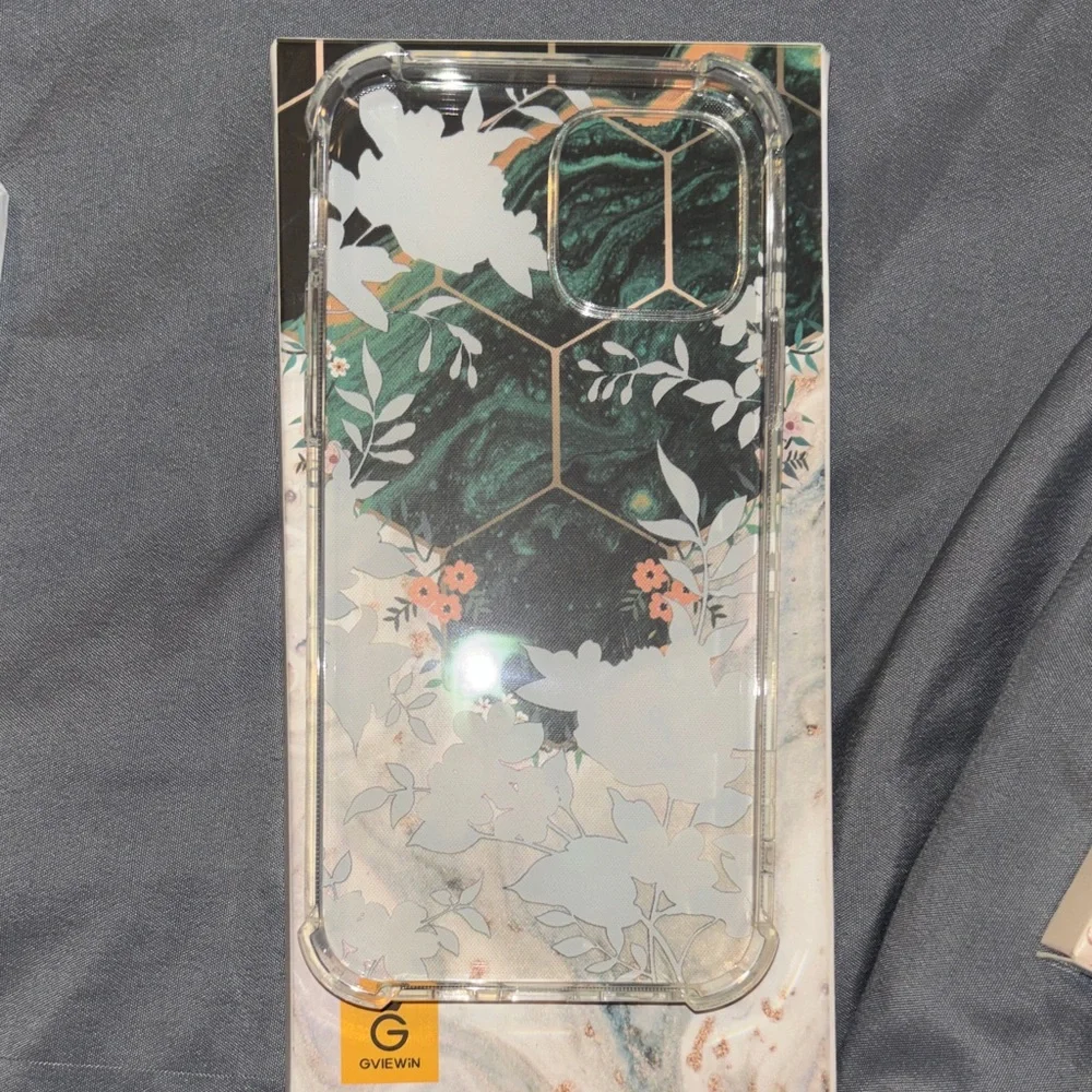 iPhone 12 Floral Clear Phone Case with clear tempered glass protector